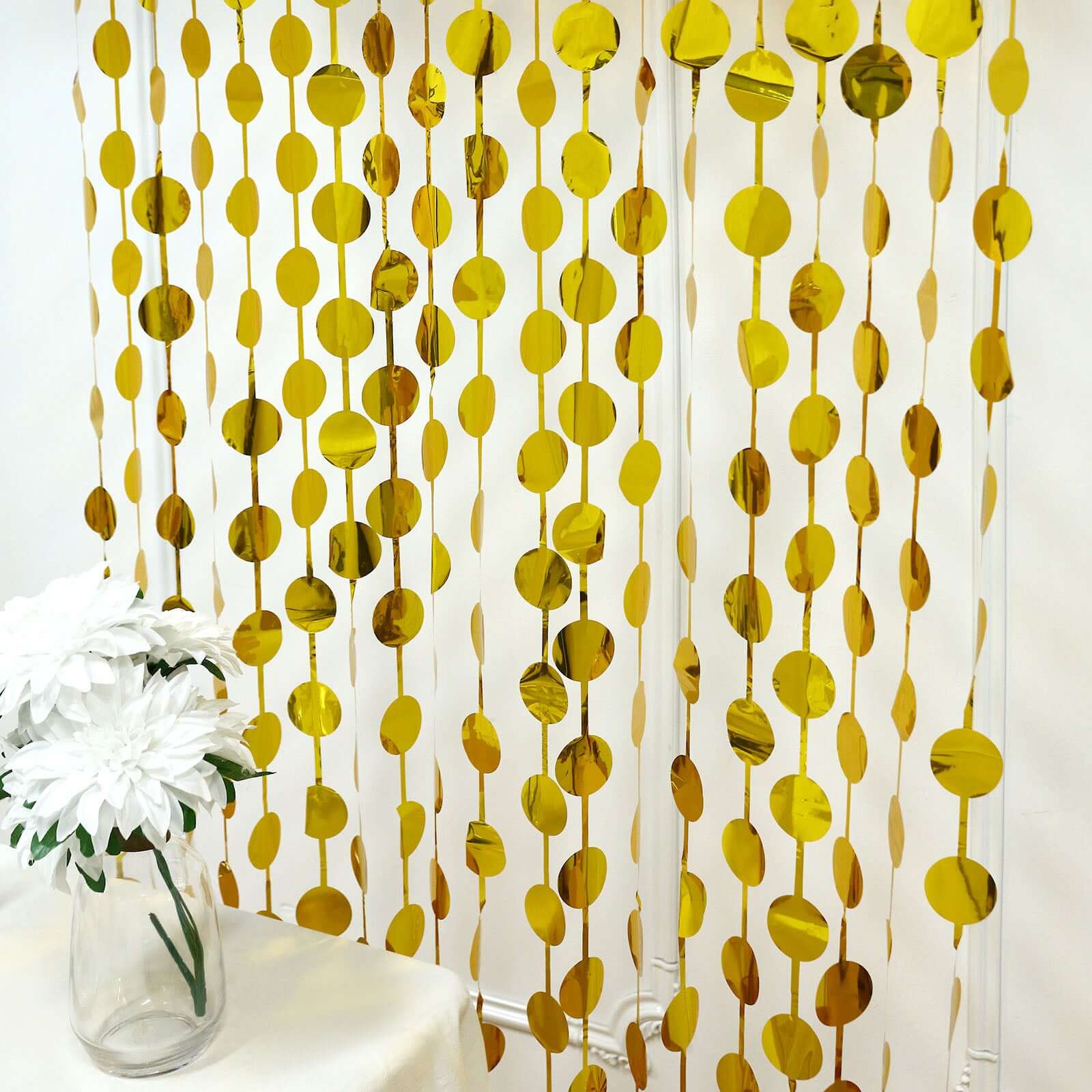 Gold Round Chain Foil Fringe Curtain Party Backdrop, Metallic Gold Tinsel Streamer Party Decor - Door Window Foil Curtain - 3ftx6.5ft - Bell Racket Store