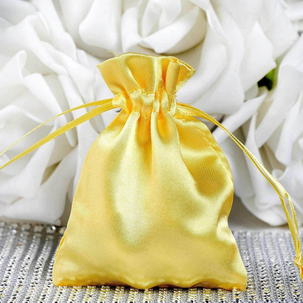 12 Pack 3"x4" Gold Satin Drawstring Pouch Wedding Party Favor Gift Bags