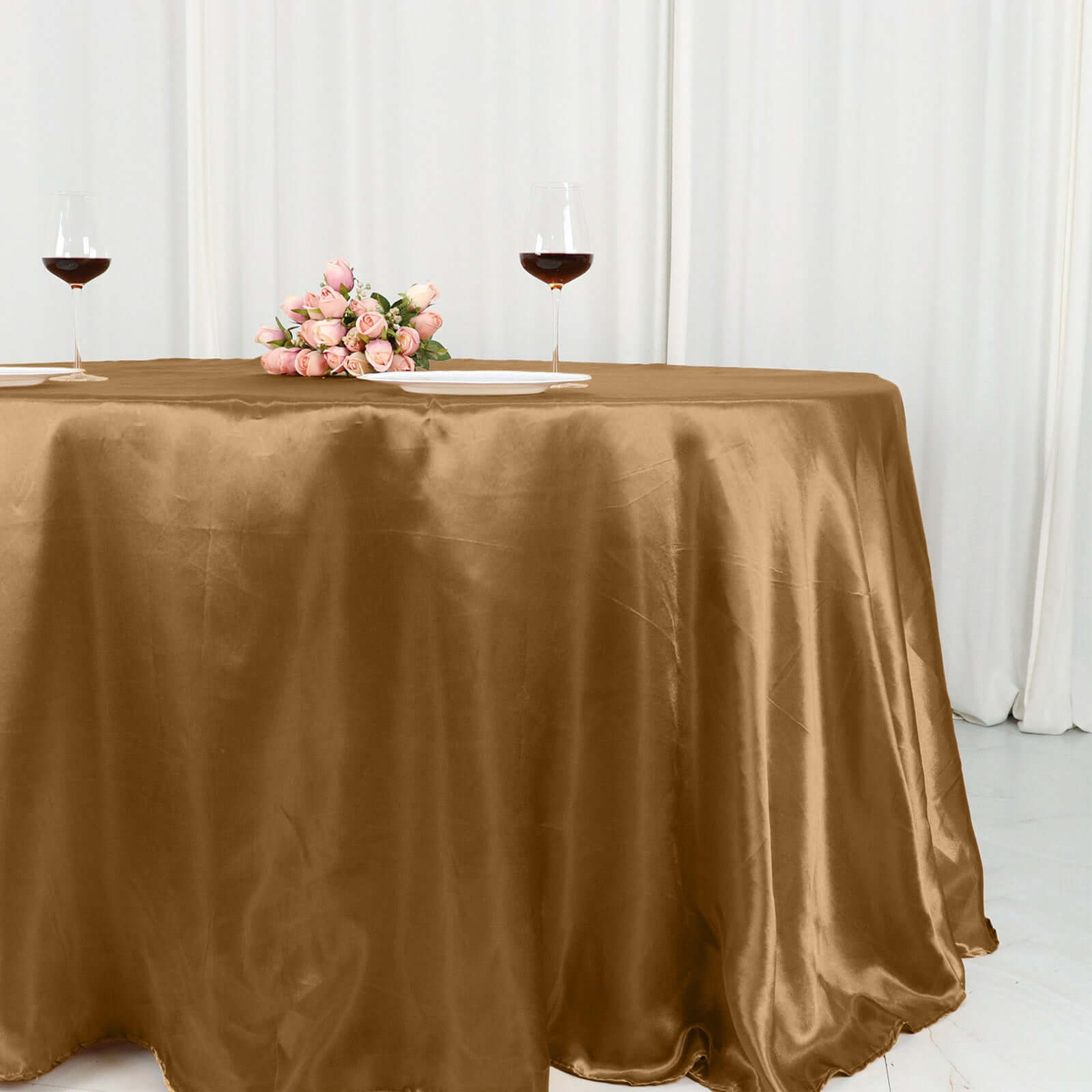 Satin 132" Round Tablecloth Gold - Stylish Seamless Table Cover for Weddings & Events