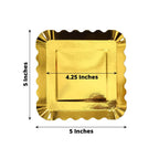 50-Pack Paper 5" Square Dessert Plates in Gold Foil with Scalloped Rim - Disposable Appetizer Plates for for Glam Gatherings & Special Occasions