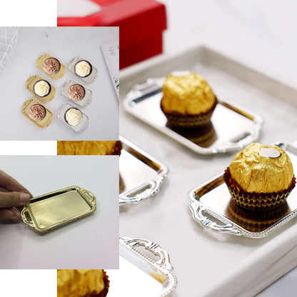 12-Pack Display Trays Party Favor Rectangular Design Gold - Mini Serving Platters for Candy and Desserts 4"