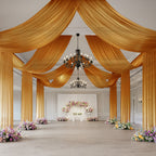 Gold Sheer Backdrop Drape â€“ 5ftx32ft Wedding Arch & Ceiling Decor Panel, Wrinkle Free with Soft Shimmer - Bell Racket Store