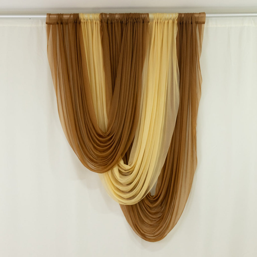 Gold Sheer Chiffon Valance Curtain 4ft x 5ft â€“ Wedding Arch Drape with Rod Pocket, Voile Backdrop Panel - Bell Racket Store