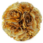 2 Pack 7" Gold Artificial Silk Rose Kissing Ball, Faux Flower Ball