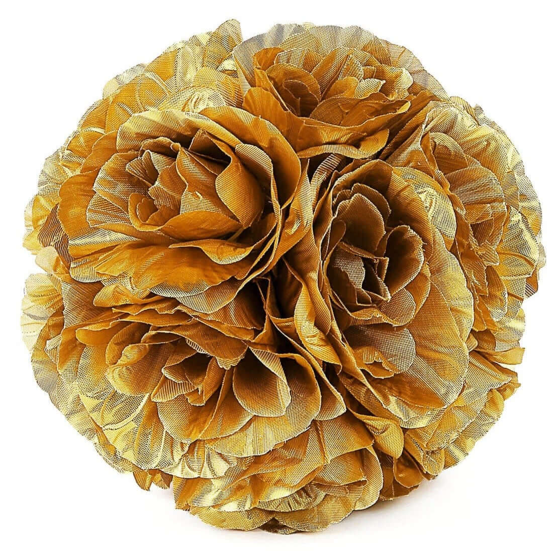 2 Pack 7" Gold Artificial Silk Rose Kissing Ball, Faux Flower Ball