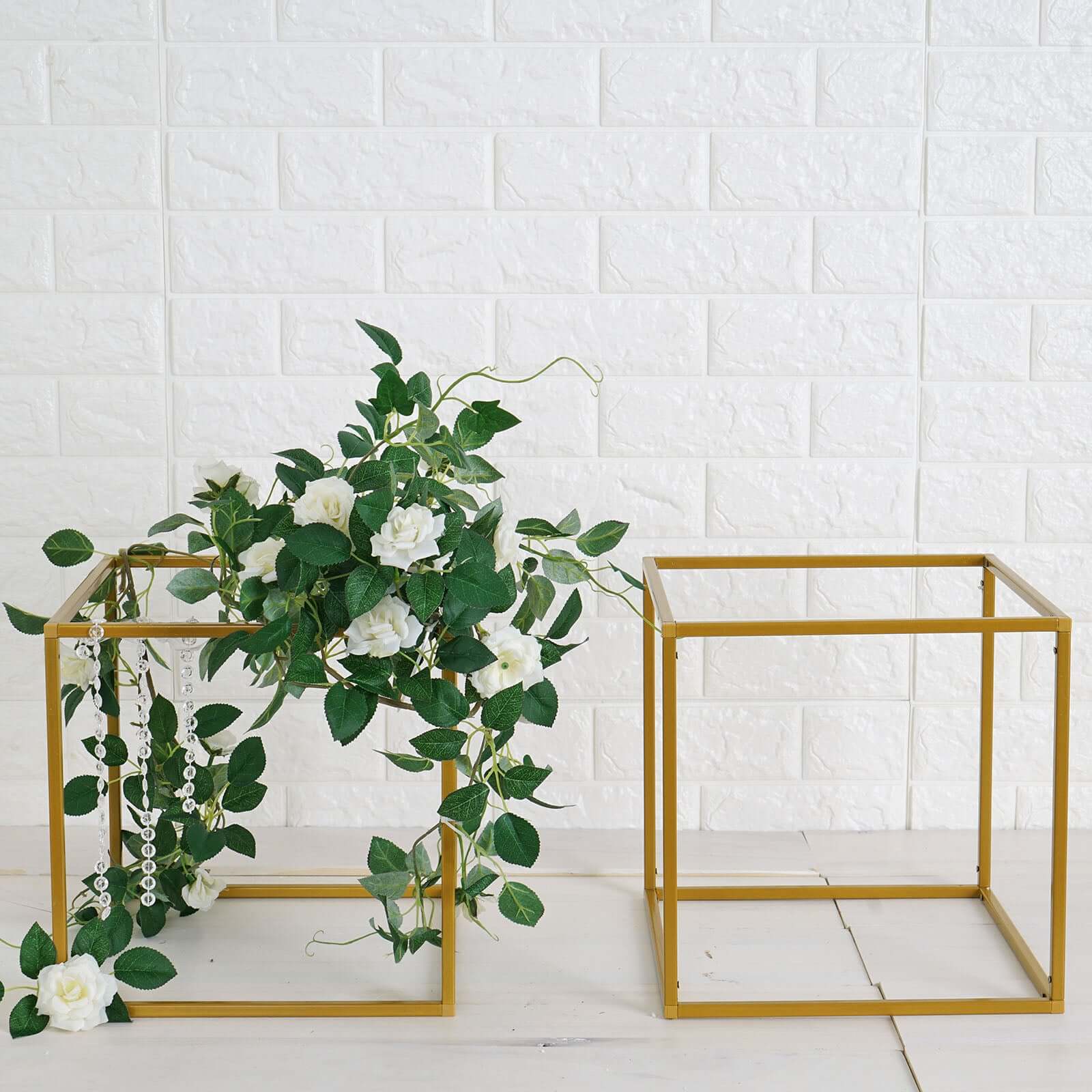 2-Pack Metal Flower Stands Gold Geometric Wedding Centerpieces Square Frame - Durable Display 12"