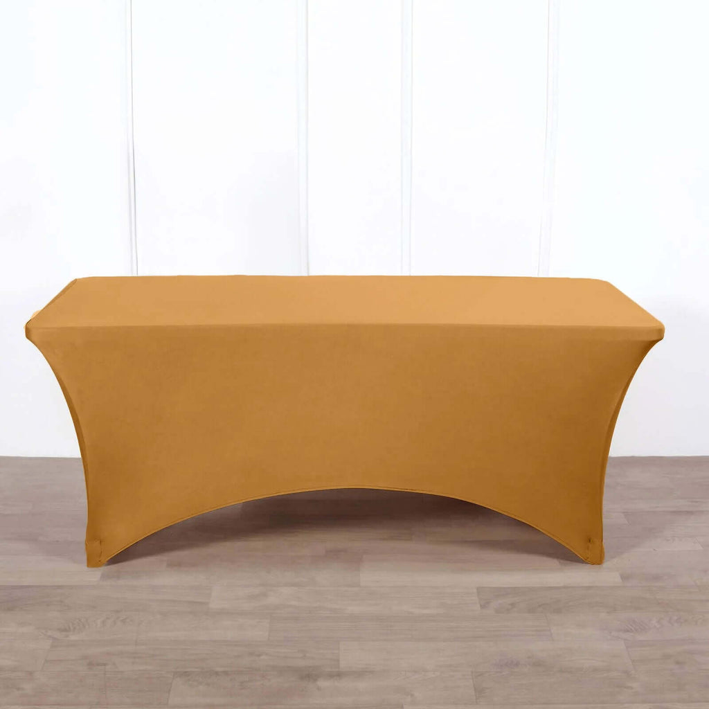Stretch Spandex 96"x30" Rectangle Table Cover Gold - Durable Form-Fitting Tablecloth for Events & Presentations