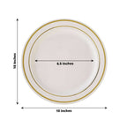 10-Pack Plastic Dinner Plates Ivory with TrÃ¨s Chic Gold Rim - Disposable Party Plates for Gatherings 10"
