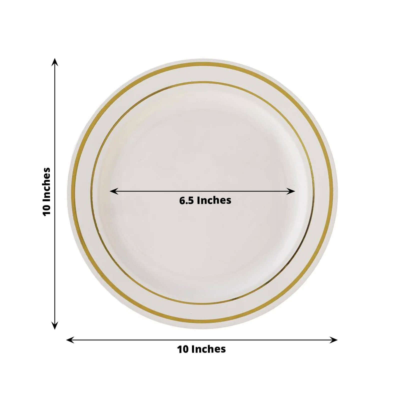 10-Pack Plastic Dinner Plates Ivory with TrÃ¨s Chic Gold Rim - Disposable Party Plates for Gatherings 10"