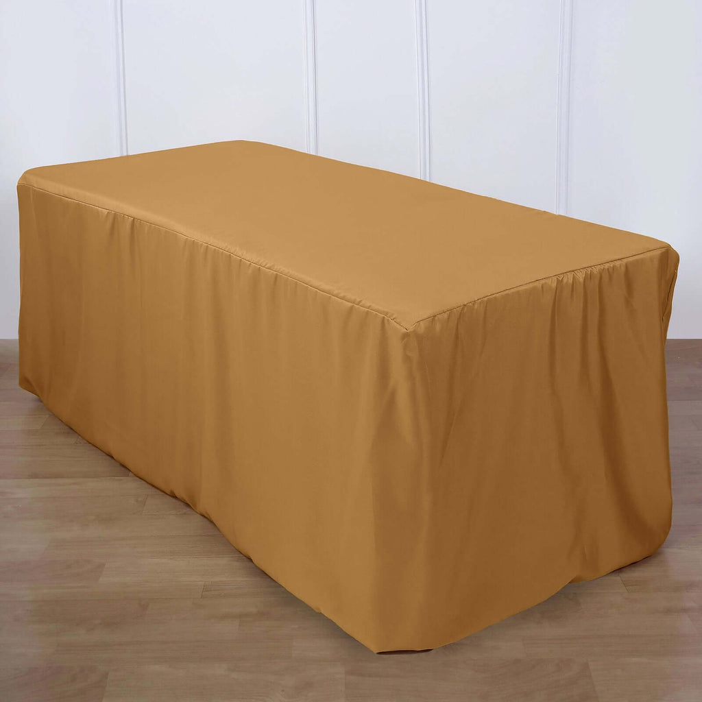 Fitted Polyester 96"x30" Rectangle Tablecloth Gold - Durable and Easy to Maintain Table Cover for Events for Trade Shows, Catering & Events