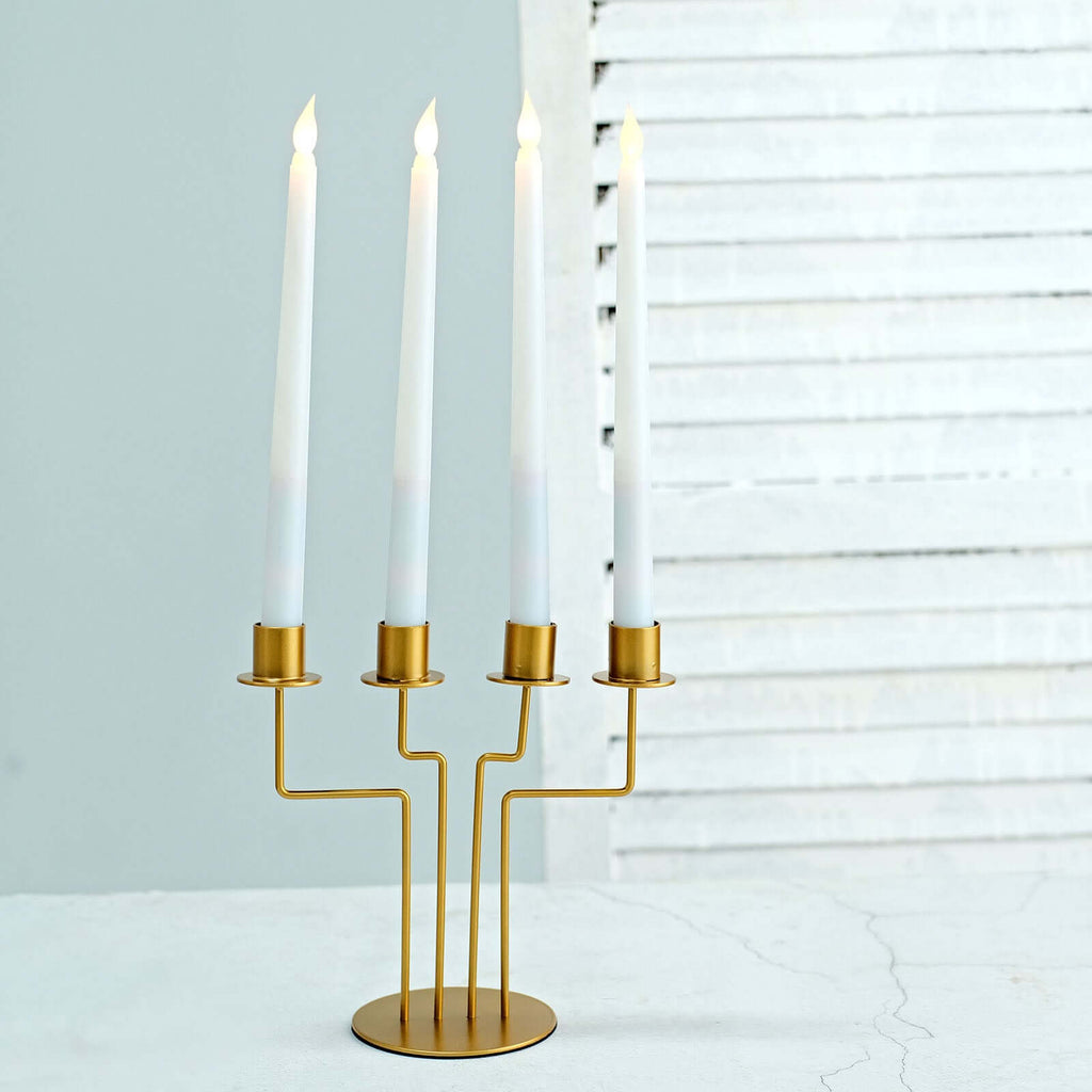 2-Pack Geometric Taper Candelabra 4 Arm Design Gold Metal Decorative Centerpiece - Perfect for Events 8"