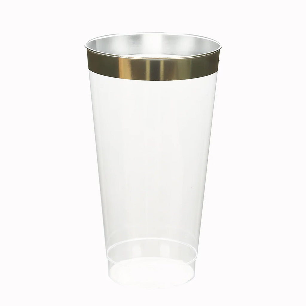 12-Pack Plastic Party Cups Clear with Gold Rim - Durable Disposable Tumblers for Drinks 17oz 5.5"