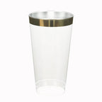 12-Pack Plastic Party Cups Clear with Gold Rim - Durable Disposable Tumblers for Drinks 17oz 5.5"