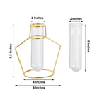 2-Pack Flower Stands Gold Metal Frame Geometric Design - Test Tube Vase Centerpieces 6.5"