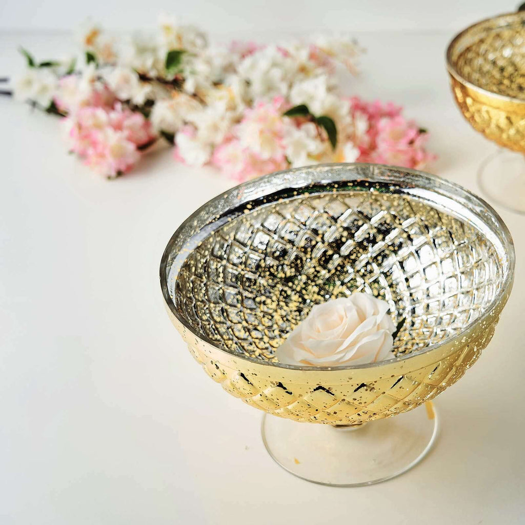 Mercury Glass Pedestal Bowl Vase Compote Style Gold - Sophisticated Floral Table Decor for Events 8"