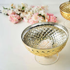 Mercury Glass Pedestal Bowl Vase Compote Style Gold - Sophisticated Floral Table Decor for Events 8"