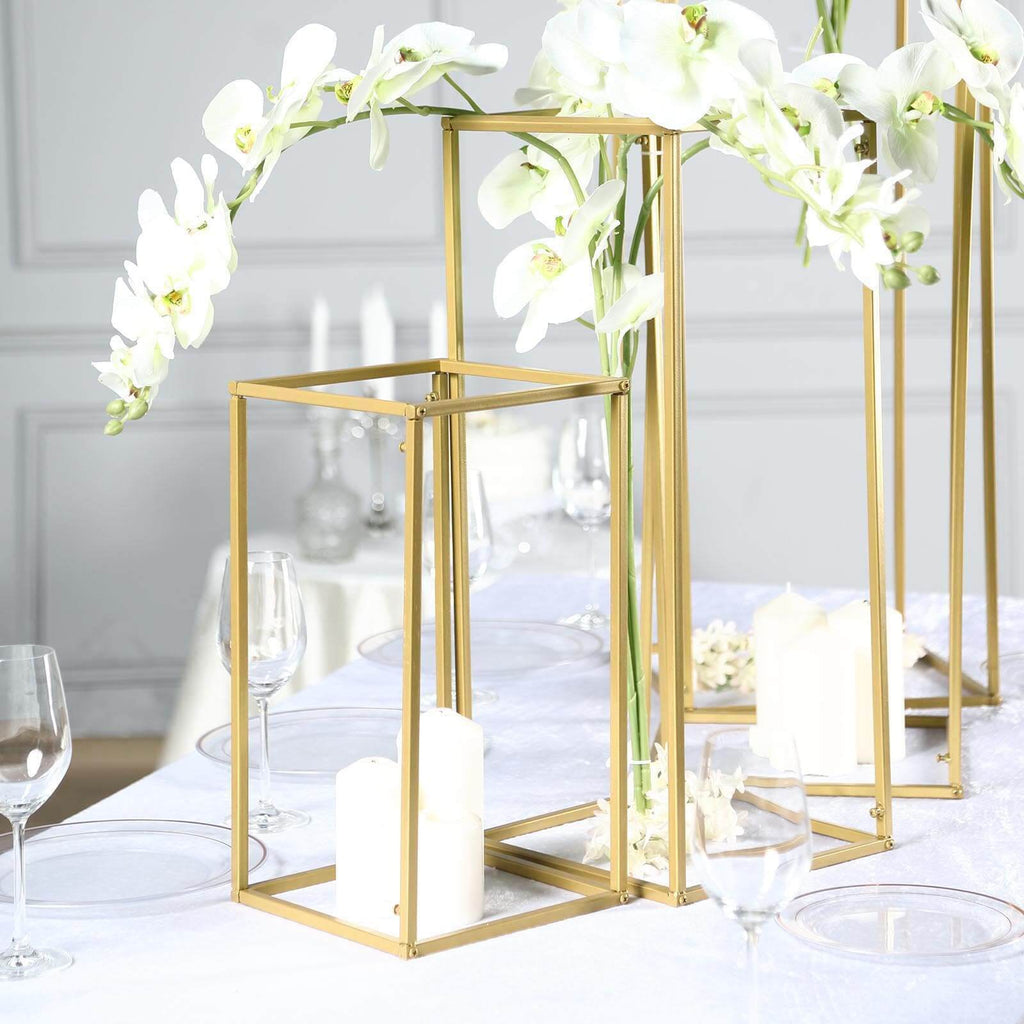 Set of 4 Metal Flower Stands Frame Wedding Column Centerpieces Matte Gold - Durable Display 16"/24"/32"/40"