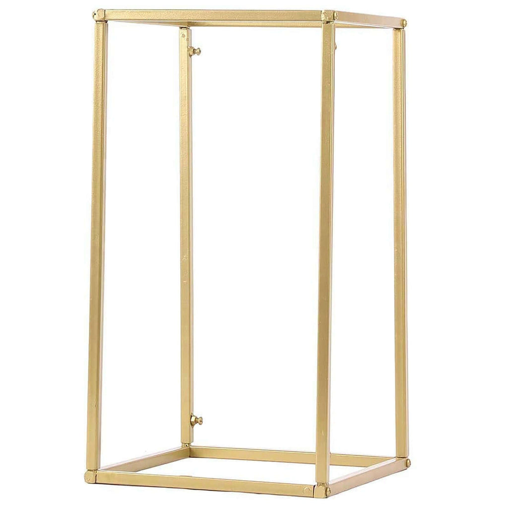 2-Pack Wedding Flower Stand Gold Metal Geometric Column Frame Rectangular - Versatile Floral Pedestal for Sophisticated Arrangements 16"