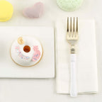 24-Pack Plastic Forks Gold with White Handles - Durable Food Safe Disposable Silverware for Lunch Buffets & Catering Services 7"