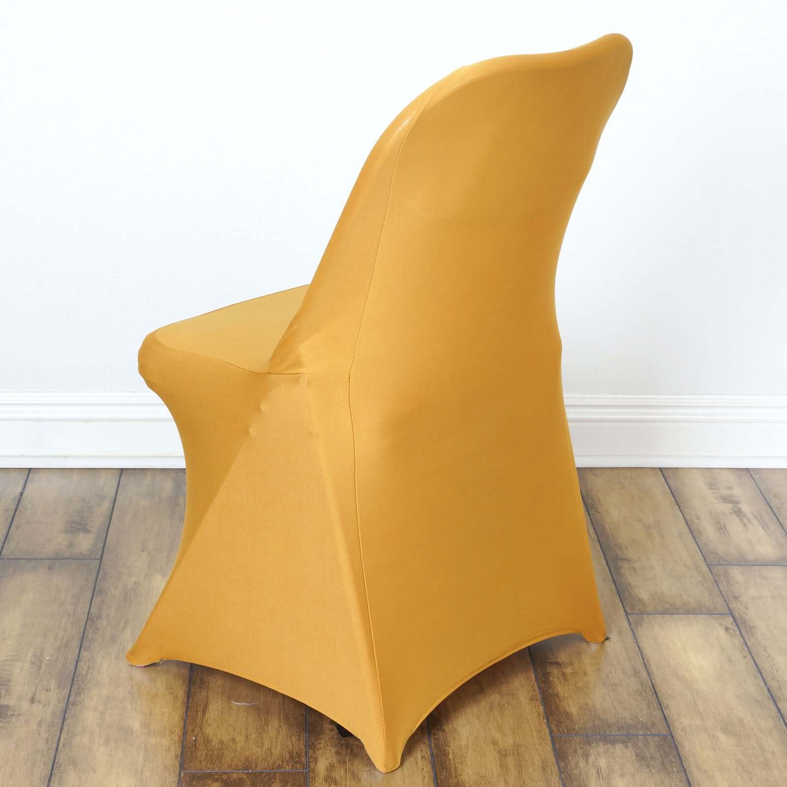 Stretch Spandex Chair Cover Gold for Folding Chairs - Reusable & Wrinkle-Resistant 160GSM Fitted Slipcover for a Polished Look