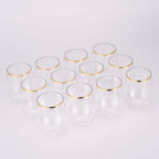 12-Pack Plastic Wine Tumblers Clear with Gold Rim - Reusable Drinkware 12oz