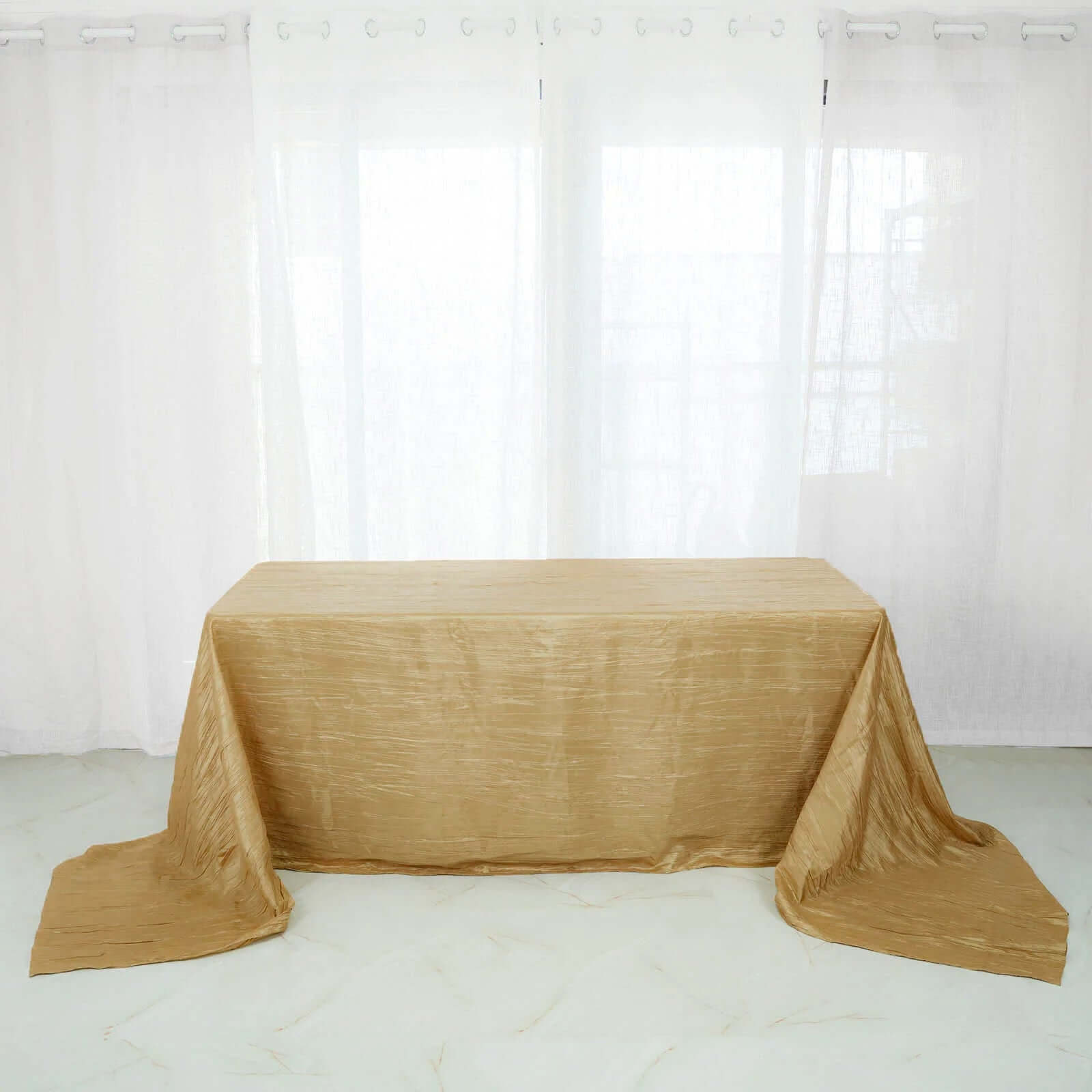 Taffeta 90"x156" Rectangle Tablecloth Gold - Seamless Accordion Crinkle Design for Stylish Celebrations