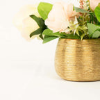 4-Pack Flower Vase Pots Textured Round Design Gold - Ceramic Brushed Indoor Planters 3"