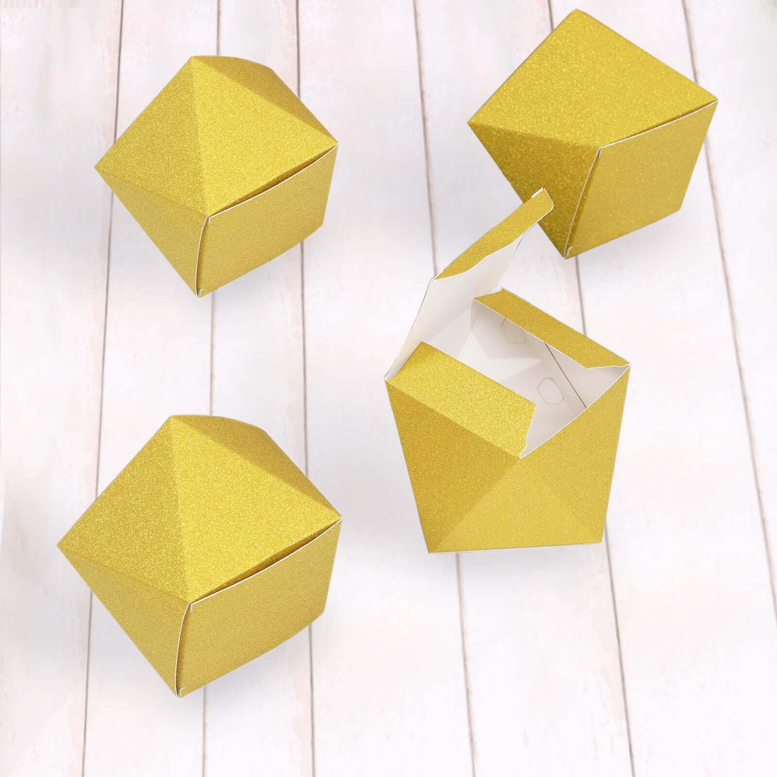 25 Pack 3"x4" DIY Gold Glittered Geometric Wedding Favor Gift Box