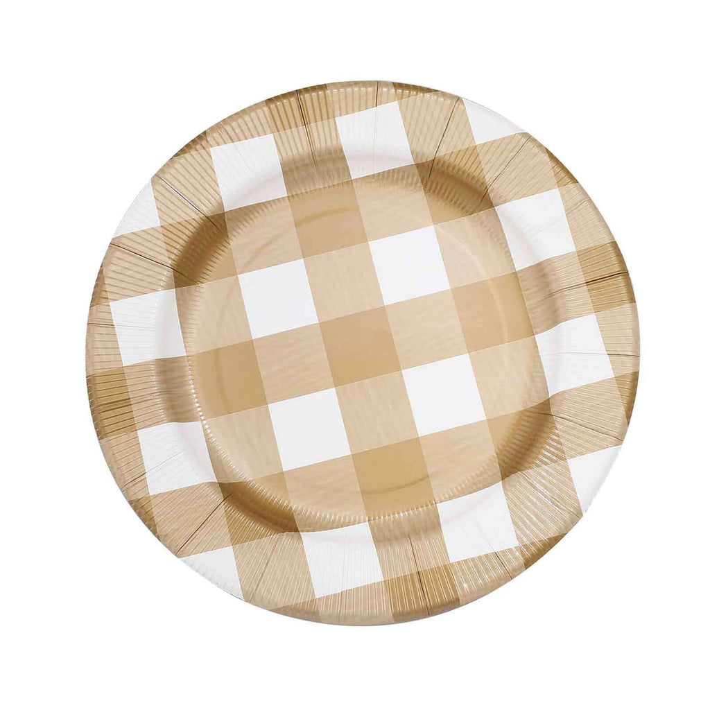 10-Pack Disposable Paper Charger Plates â€“ Gold/White Buffalo Plaid 13" Round Table Chargers, 350 GSM Cardstock