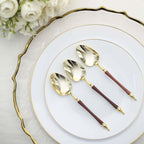 24-Pack Plastic Dessert Spoons with Roman Column Handle Gold/Brown - European Style Disposable Utensils 6"