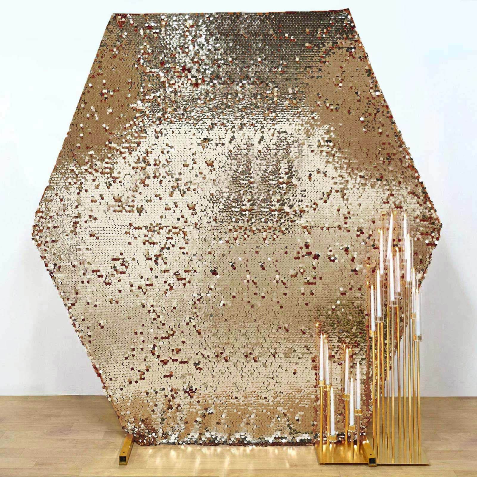 8ftx7ft Gold Big Payette Sequin Sparkly Hexagon Backdrop Stand Cover