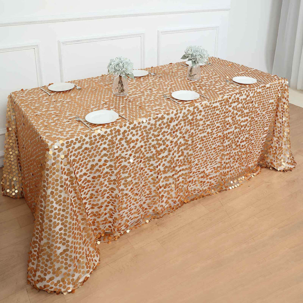 Sequin 90"x156" Rectangle Tablecloth Matte Champagne - Seamless Big Payette Table Cover