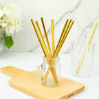 50-Pack Paper Drinking Straws Metallic Gold Foil Food Grade - Disposable Biodegradable Straws for Events 8"