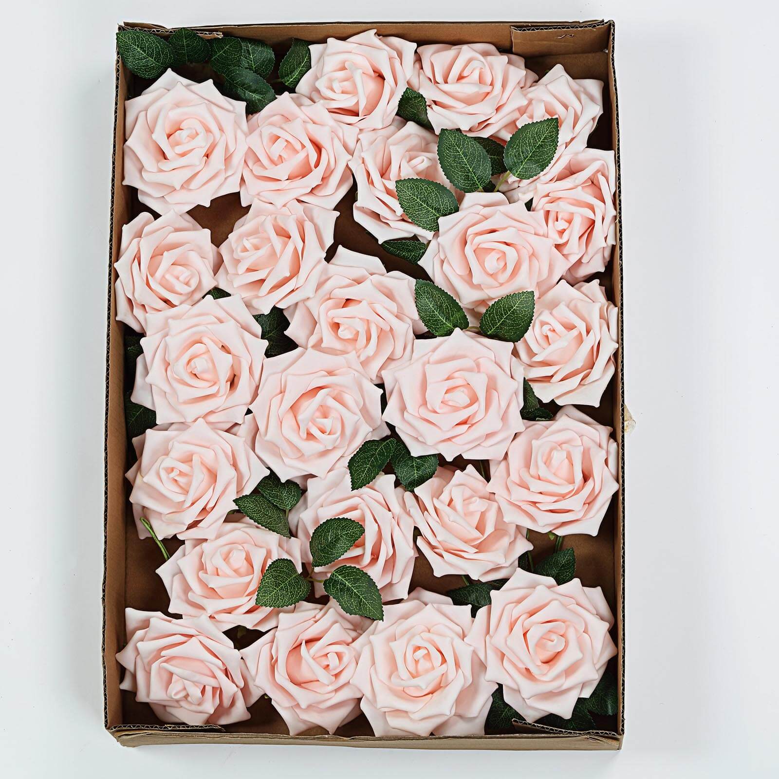 24 Roses 5" Blush Artificial Foam Flowers With Stem Wire and Leaves