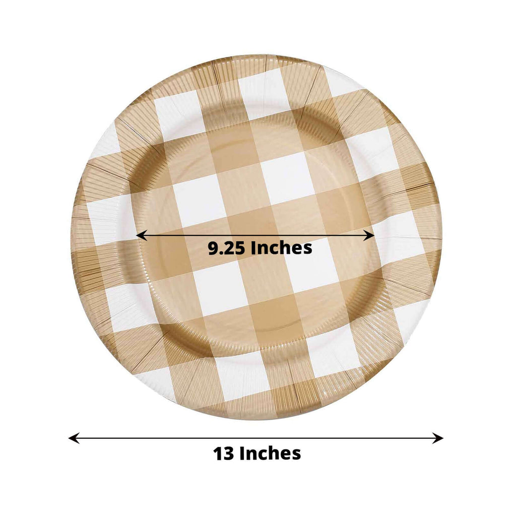 10-Pack Disposable Paper Charger Plates â€“ Gold/White Buffalo Plaid 13" Round Table Chargers, 350 GSM Cardstock