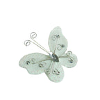 12 Pack 2" White Diamond Studded Wired Organza Butterflies