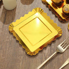 50-Pack Paper 5" Square Dessert Plates in Gold Foil with Scalloped Rim - Disposable Appetizer Plates for for Glam Gatherings & Special Occasions