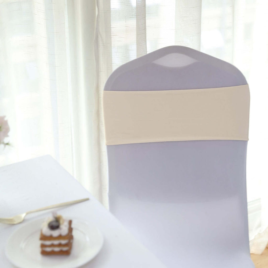 5 Pack Stretch Spandex Chair Sashes Beige - Fitted Finish Two Ply Heavy Duty Chair Bands 5"x12"