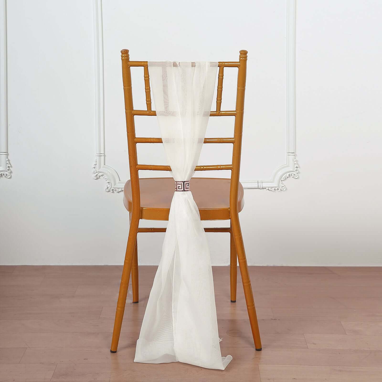 5 Pack Chiffon Chair Sashes Ivory - Soft & Lightweight Designer Chair Bows 22"x78"
