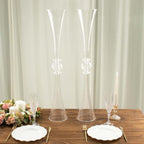 2 Pack 31" Clear Crystal Embellishment Trumpet Flower Vase, Reversible Plastic Table Centerpiece