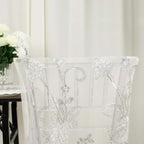 Organza Chiavari Chair Slipcover with Floral Sequin Embroidery White - Stylish Lace Chair Back Cover for Weddings