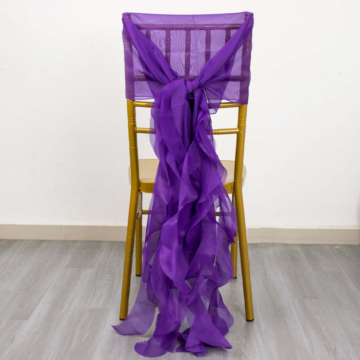 Chiffon Chair Sash with Curly Design Purple - Stylish Chair Decorations