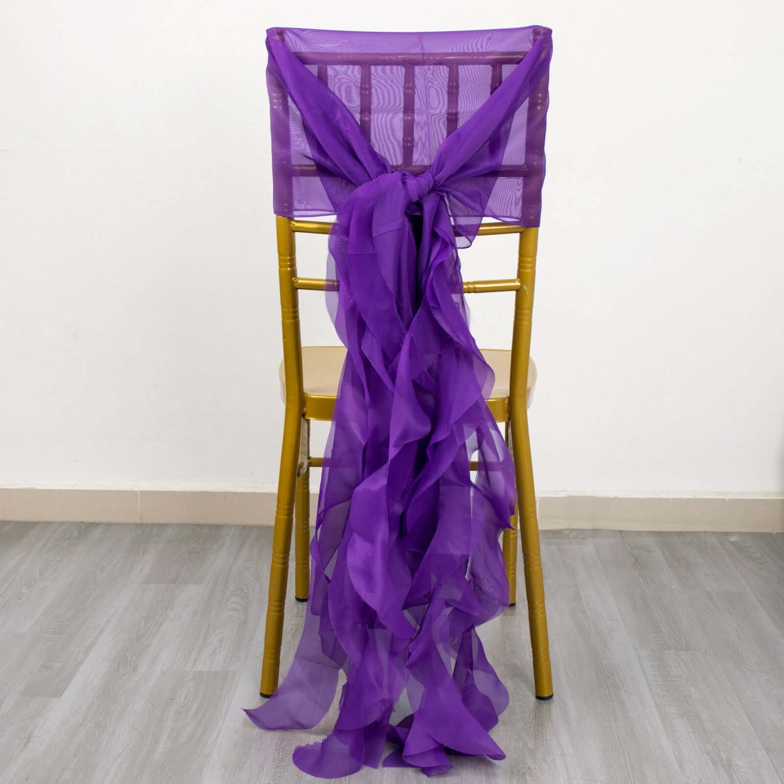Chiffon Chair Sash with Curly Design Purple - Stylish Chair Decorations