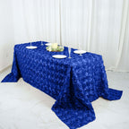 Satin 90"x132" Rectangle Tablecloth Royal Blue - Grandiose 3D Rosette Seamless Table Cover