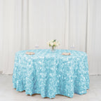 Satin 120" Round Tablecloth Light Blue - Grandiose 3D Rosette with Seamless Finish Table Cover