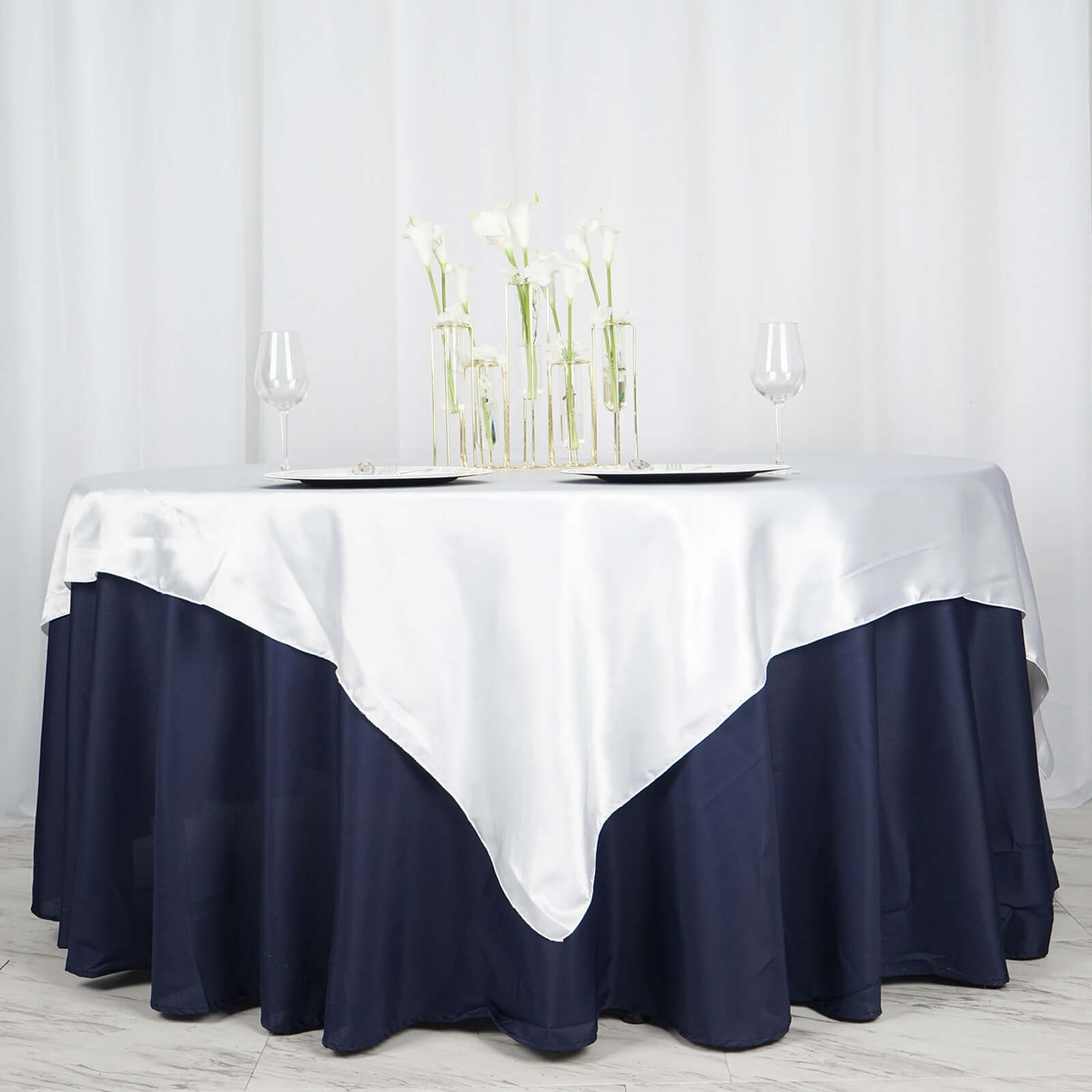 Satin 72"x72" Table Overlay Square Tablecloth White - Smooth Finish for Luxurious Events