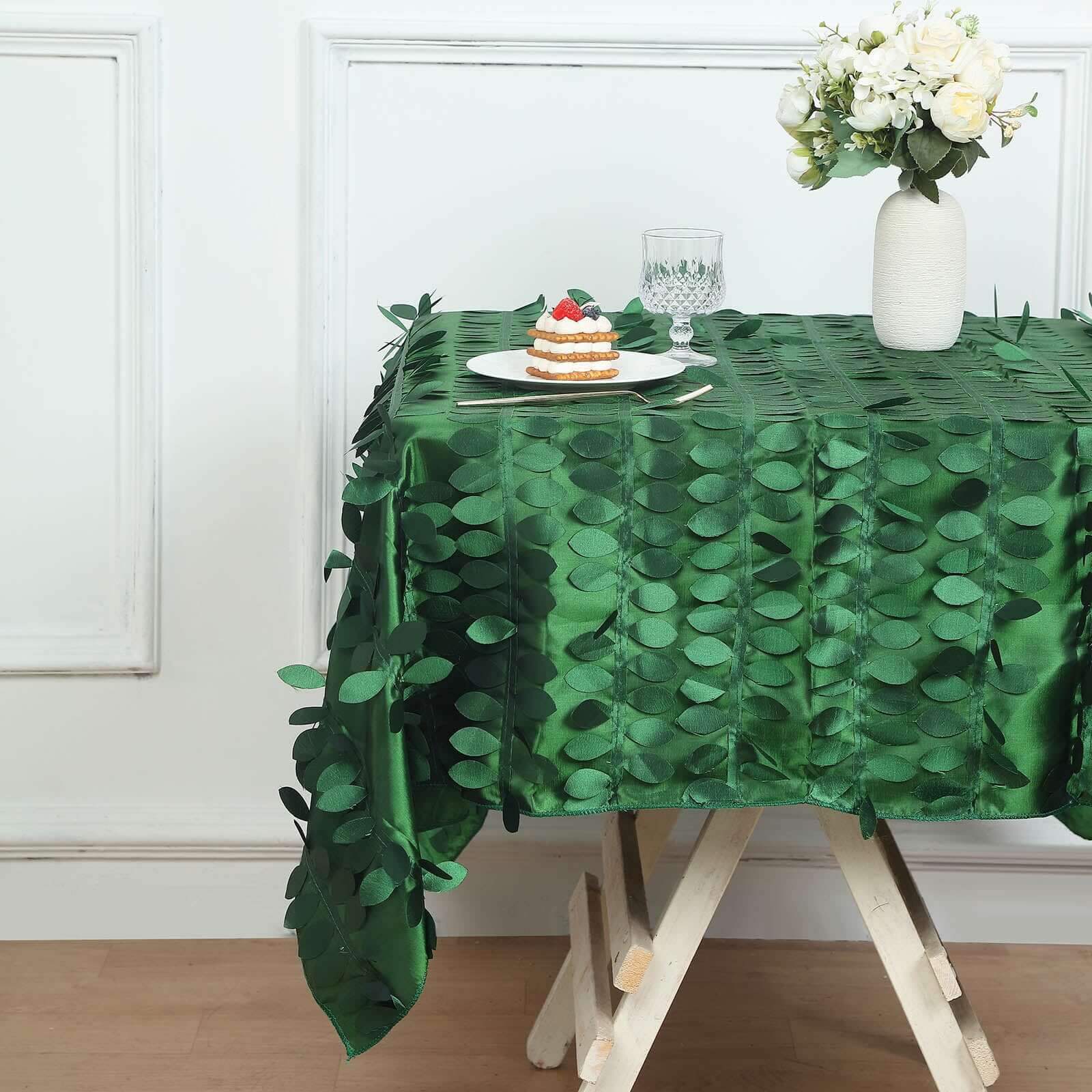 Taffeta 54"x54" Table Overlay Square Tablecloth Green 3D Leaf Petal Table Cover