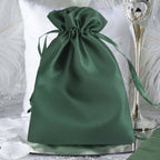 12 Pack 6"x9" Hunter Emerald Green Satin Wedding Party Favor Bags, Drawstring Pouch Gift Bags