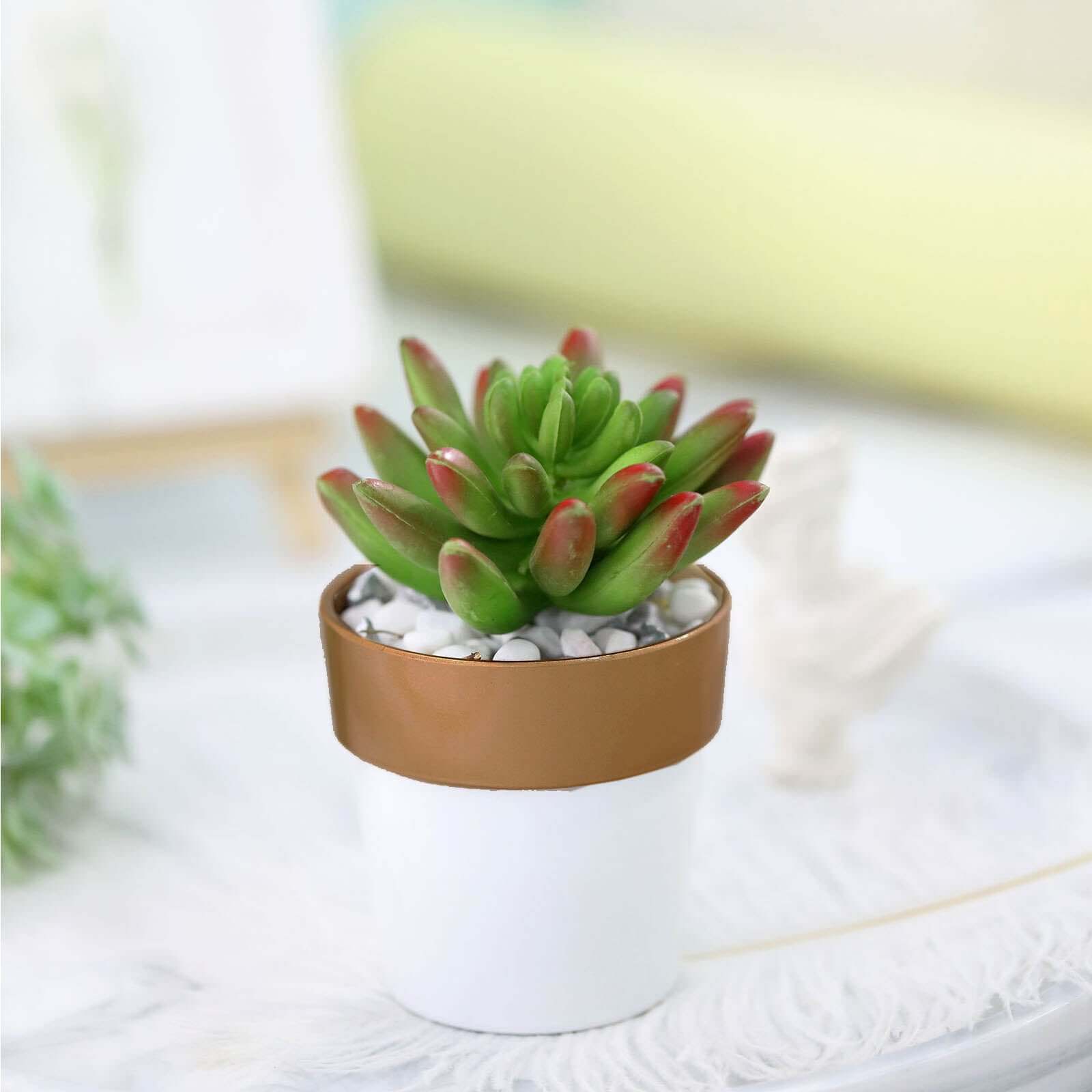 3-Pack Flower Plant Pots Small Design White with Gold Rim - Plastic Indoor Decorative Planters 3"