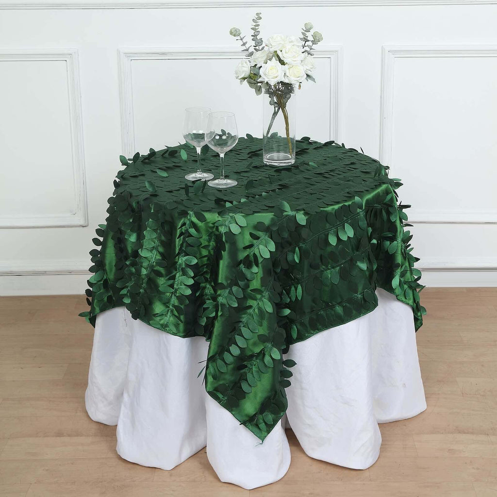 Taffeta 54"x54" Table Overlay Square Tablecloth Green 3D Leaf Petal Table Cover